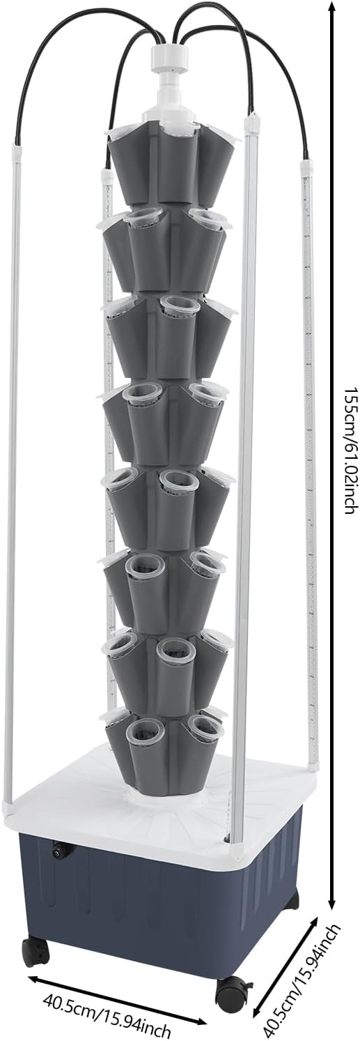 Hydroponic Growing Tower with Grow Lights, 40 Holes Vertical Planter Tower Hydroponics Growing System Kit with Wheels, for Fruits, Vegetables, Herbs and Miniature Greens (White)