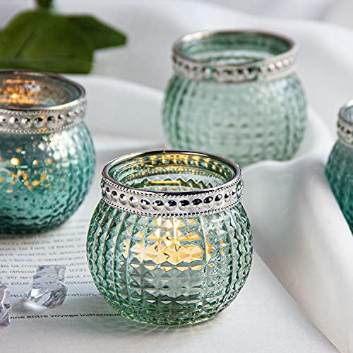 Candle Holder Set of 12, Small Tealight Candle Holder, Vintage Glass Votive Candle Holders for Table Centerpiece Wedding Home Decor Holiday Decor (Green) by PepUpYourHomeDecor