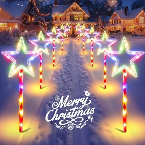 10 Pack Solar Christmas Pathway Lights Outdoor Candy Lights, Multicolor by HALHSAP