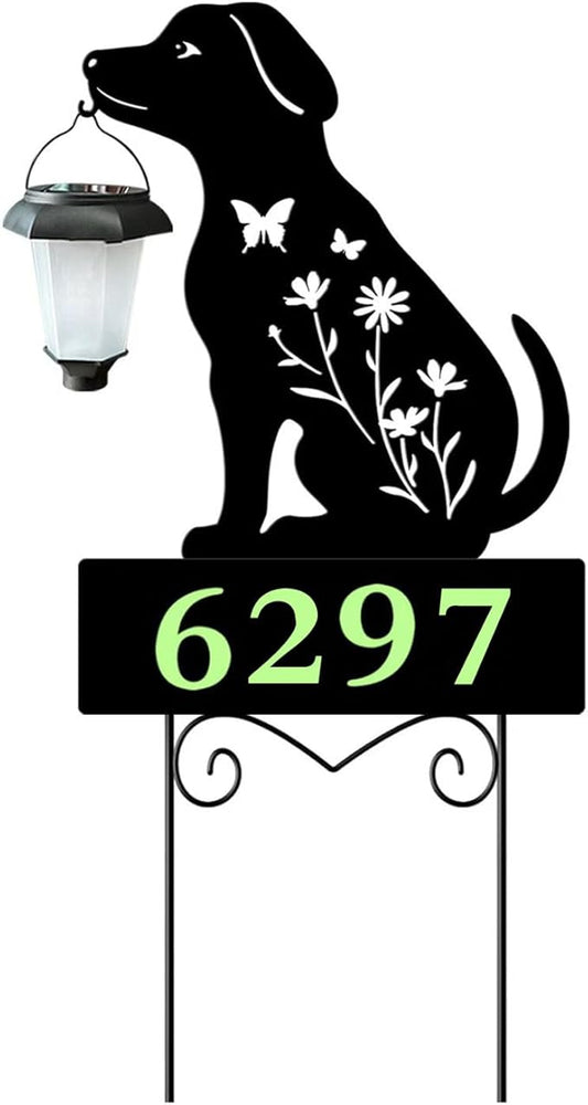 Dog Decorative Garden Stakes Yard Sign -Number with Glow in the Dark be Suited to Garden, Lawn, Outdoor Decor Dogs Holding Solar Lantern Decor Stakes