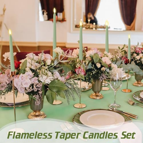 Rossesay 24 Pcs Flameless LED Taper Candles Battery Operated Candle 8.5", 9.65", 10.8", 12.8" Flameless Candlesticks Flickering for Christmas Church Wedding Indoor Decoration(Classic, Rat Tail Green) - Image 6