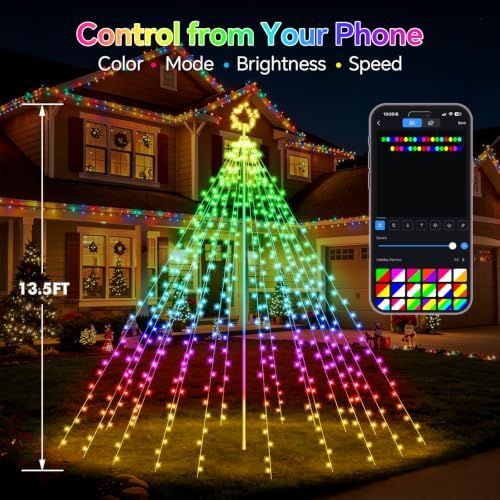 13.5FT Outdoor Smart Christmas Tree Waterfall LED Lights - Image 2
