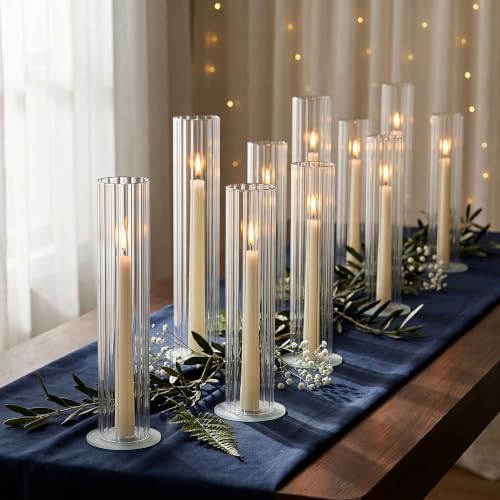 12 Pcs Ribbed Hurricane Glass Candle Holders, 2.5" W x 14" H - Image 2