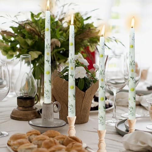 Daisy Printed Taper Candles Smokeless- 4 pcs Handmade White Taper Candle - Dripless Uncented Candle 10 inches Long Flower Printed Tapered Candles for Home Party Wedding Restaurant Holiday Decor - Image 6