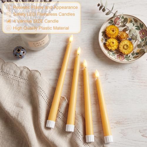 Rossesay 24 Pcs Flameless LED Taper Candles Battery Operated Candles 8.5", 9.65", 10.8", 12.8" Flameless Candlesticks Flickering for Christmas Church Wedding(Classic, Yellow) - Image 4