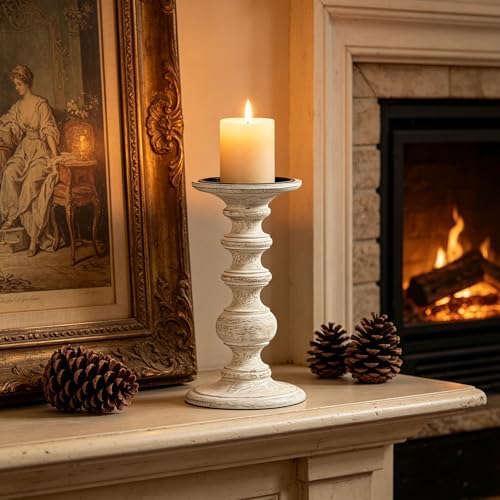 Hosley Set of 2 Antique White Wood Pillar Candle Holders 9 Inch - Wedding Centerpiece Home Decor, Spa Aromatherapy, Events, Gifts - Image 7