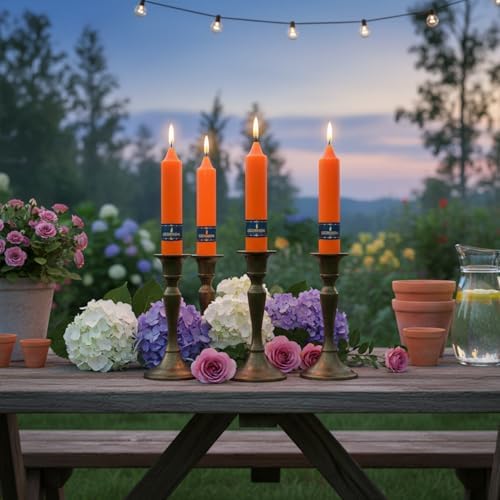 Orange Taper Candles 7 Inch – Gedengni 4 Pack Unscented Long Burning 18H Dripless Candlesticks for Wedding Table Centerpiece Mother’s Day Spring Summer Home Dining Boho Party Decorations - Image 6