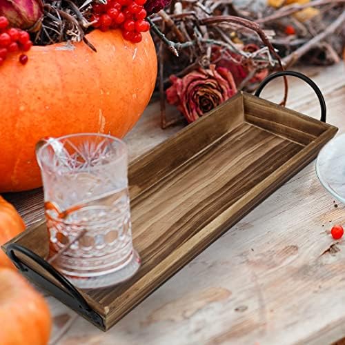 Natural Wood Candle Tray, Metal Handles, Farmhouse Centerpiece, Home Decor - Image 3