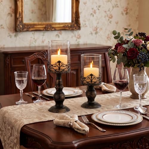 Sziqiqi Black Pillar Candle Holders: Gothic Metal Hurricane Candle Holders - Image 5
