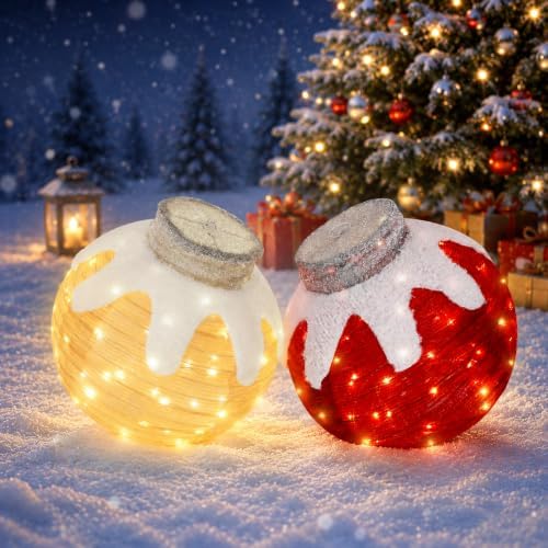 2 Pcs Outdoor Christmas Ornaments, Lighted Pop-Up Holiday Ball Decoration with 160 LED Lights, 8 Light Functions, Lighted Collapsible Christmas Outdoor Decorations for Yard, Patio, Home by TNGAN