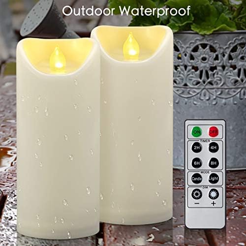 2 PCS 3"x7" Outdoor Waterproof Flameless LED Pillar Candles with Remote Timer, Battery Operated Electric Flickering Plastic Fake Candle for Halloween Christmas Lantern Decorations (Ivory) - Image 3