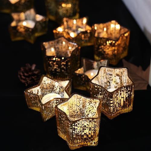 Letine 10pcs Gold Ribbed Candle Cups – Assorted Height Tea Light & Votive Candle Holders for Diwali, Wedding, Table Centerpiece, Fall & Holiday Decor – Lucky Star Jar (Tall 2.44", Short 1.57") - Image 6