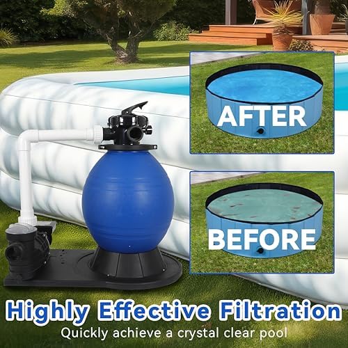 16in Sand Filter Pump for Above Ground Pool, 550W Sand Pump | Sand Pump with 6-Way Multi-Port Valve,Pressure Gauge and Strainer Basket,3/4HP, Max 3169GPH for Pools Up to 20000GAL