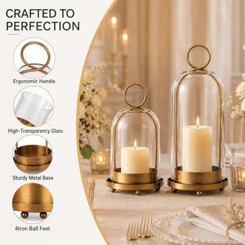 Hurricane Glass Candle Holders, Brass Hanging Lanterns - Image 3