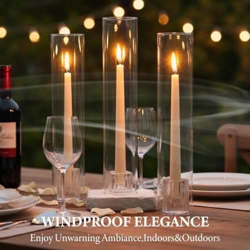 LETINE Hurricane Candle Holders with Ribbed Taper Candle Holders Set of 3(14")- Windproof & Elegant Candle Holder with Glass Cover for Outdoor&Indoors Wedding Centerpieces, Events & Home Decor - Image 4