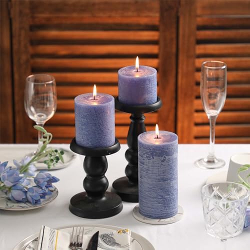 3x3 Inch Blue Pillar Candles Set of 3 - Hand-Poured Unscented Candle, Long Clean Burning, Large Big Candles, Smokeless Dripless Candle for Dinner Table, Wedding, Home, Bathroom, Rustic Decor - Image 5