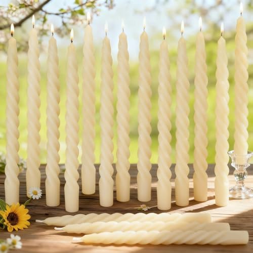 16PCS 10-Inch Pure Beeswax Spiral Taper Candles, Cream White, Dripless by Aglary