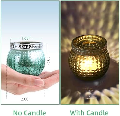 Candle Holder Set of 12, Small Tealight Candle Holder, Vintage Glass Votive Candle Holders for Table Centerpiece Wedding Home Decor Holiday Decor (Green) - Image 2