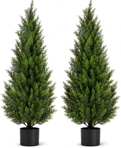 VIVATREES 5FT Artificial Topiary Cedar Trees, UV-Resistant Faux Evergreen Outdoor Plants, Artificial Pine Tree for Outdoor Front Porch Patio Entryway Decor, Set of 2 by VIVATREESADDINGCOLORTOYOURSPACE