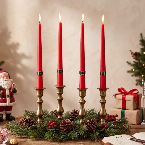Nuanchu 4 Pcs Christmas Santa Belt Taper Candles Table Centerpieces - Image 2