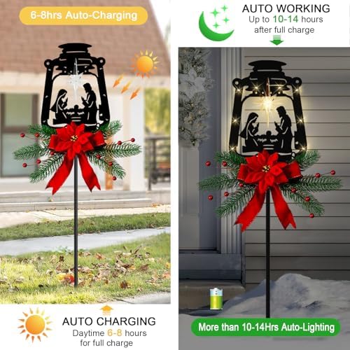 Solar Christmas Nativity Garden Stake, Lantern Silhouette Yard Stake - Image 4