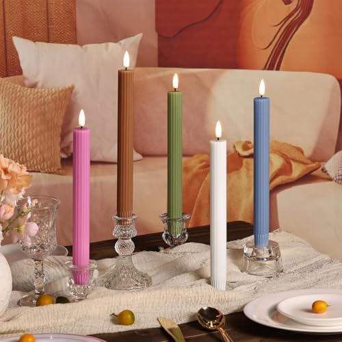 Brown Ribbed Fall Flameless Taper Candles with Remote Set of 4 - Image 6