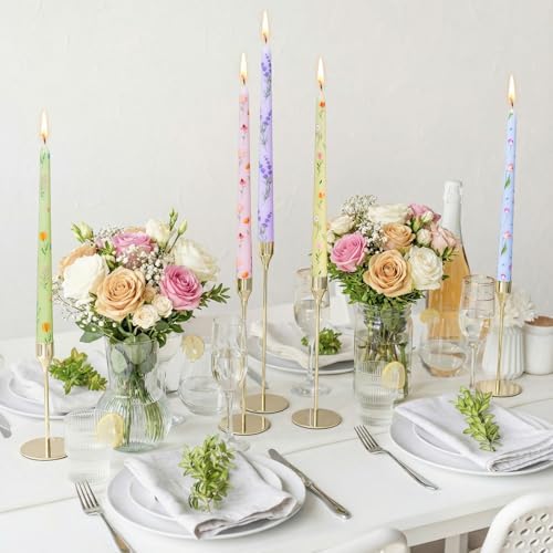 Conelist 12pcs Pastel Floral Taper Candles 9.8" Flower Tapered Candlestick - Image 3