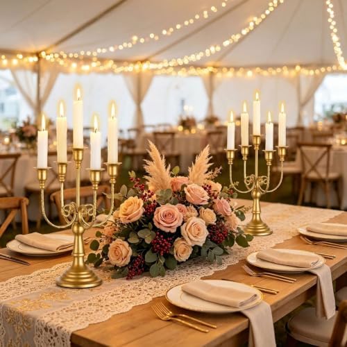 Sziqiqi Gold Candelabra Candle Holders for Wedding Centerpieces, 5-Arms - Image 2