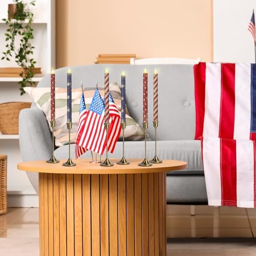 Honoson 6 Pcs 4th of July Patriotic Flameless Taper Candle 10.6" Distressed - Image 5