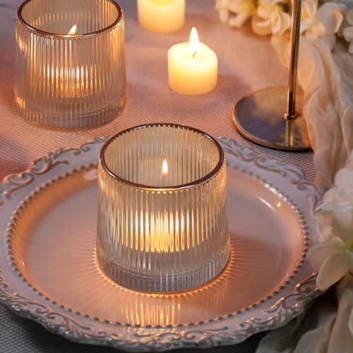DARJEN Gold Ribbed Tealight Votive Candle Holders- 6Pack - Image 2