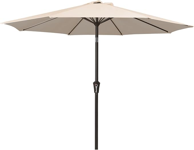 MEWAY 10ft Patio Umbrella Outdoor Table Umbrellas with Push Button Tilt and Crank, Market Umbrella 8 Sturdy Ribs for Deck, Garden, Pool and Backyard, Beige