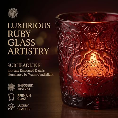 Ruby Red Mandala Glass Tealight Holders, 12 Pack - Image 4