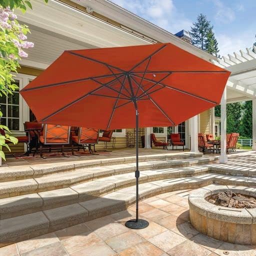 Galtech Large Patio Umbrella 11 FT Outdoor Tilt, 8x11 FT Rectangular Stand Alone Umbrella with Bronze Frame, Sunbrella Taupe Fabric, Auto Tilt for Deck Pool Garden