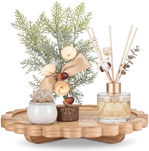 Yookeer Scalloped Wood Riser, Natural Wood, 10'', Round by Yookeer