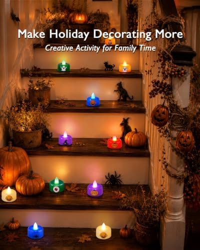 Amagic 24Pack Halloween Multicolor LED Tea Lights Candles with DIY Stickers - Image 3