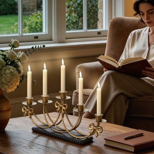5-Arm Antique Gold Candelabra Centerpieces for Tables - Image 7