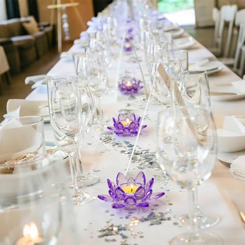 2 Pcs Purple Crystal Lotus Flower Tealight Candle Holder | Glass Votive Candlestick Decor for Home, Wedding, Party & Christmas Table Centerpieces - Image 5