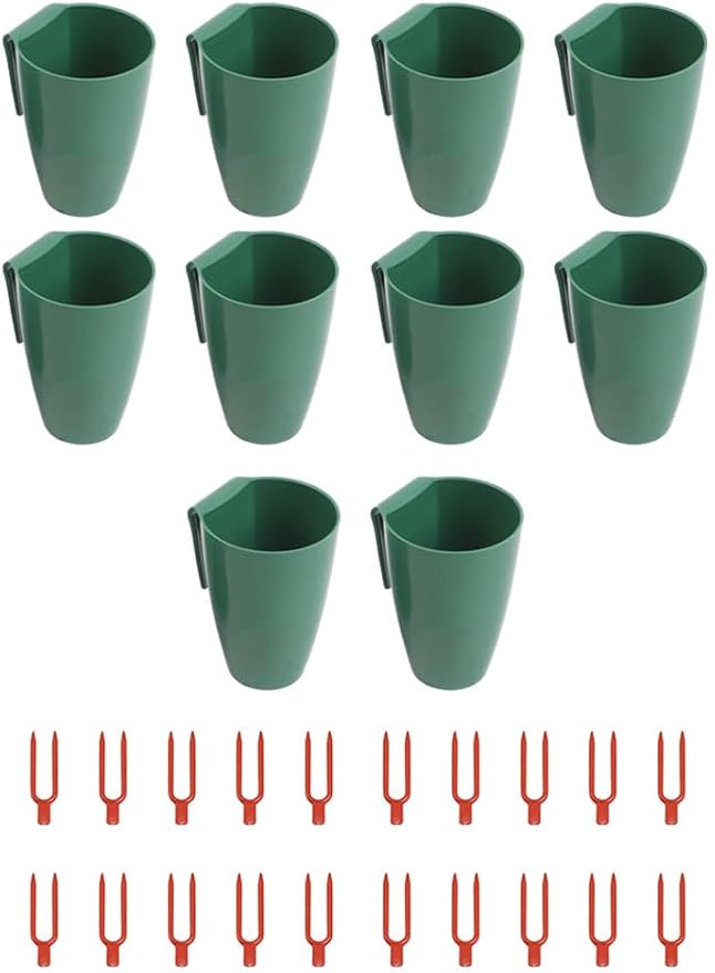 Strawberry Rooting Cup Kit with 20 Forks for Plant Propagation, Hanging Transplant Grow Station for Garden Greenhouse Balcony, 10 Cups Green
