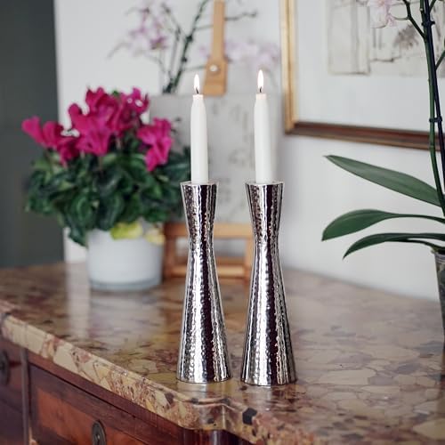 Yair Emanuel Modern Hammered Pillar Candle Holders | Shabbat Candlestick Holders | Minimal Tapered Design (Large 8.5" CR-1) - Image 3