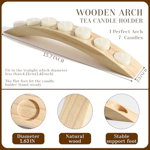 Wooden Bridge Tea Light Holder, 7-Hole Narrow Candle Holder, Nature Color - Image 2