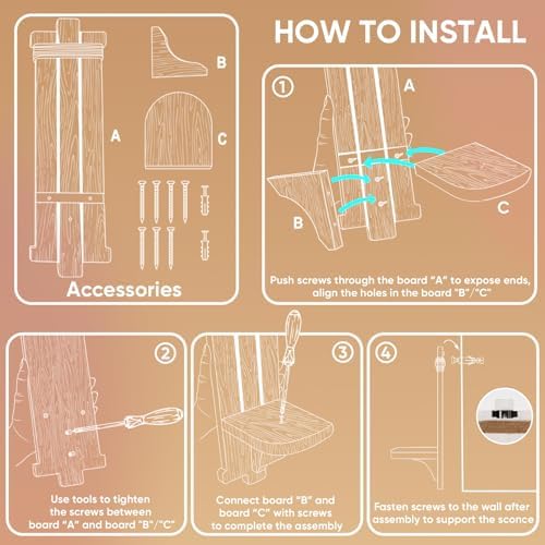 Homemory 2 Pack Brown Wood Wall Sconces Candle Holders, Farmhouse Decor - Image 7