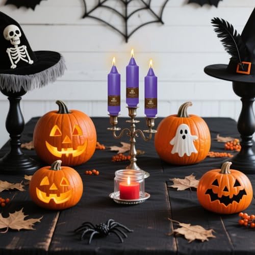 NJAO HOO Purple Advent Short Taper Candle 5 Inch Halloween Candlesticks Unscented Dripless Tapered Candle Set for Home Decor Party Dinner Candles, 4 Pack - Image 4