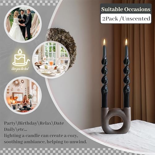 Unscented Spiral Candles Smokeless Long Tapered Candle 10 Inch Black Candlesticks Handmade Twisted Candles for Wedding Home Decor Gift - Image 6