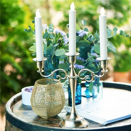 5-Arm Metal Candelabra Candle Holder Table Centerpiece, Pewter - Image 4