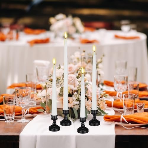 Rossesay 12 Pcs LED Taper Candles Holders, Black Holder & White Candles - Image 2