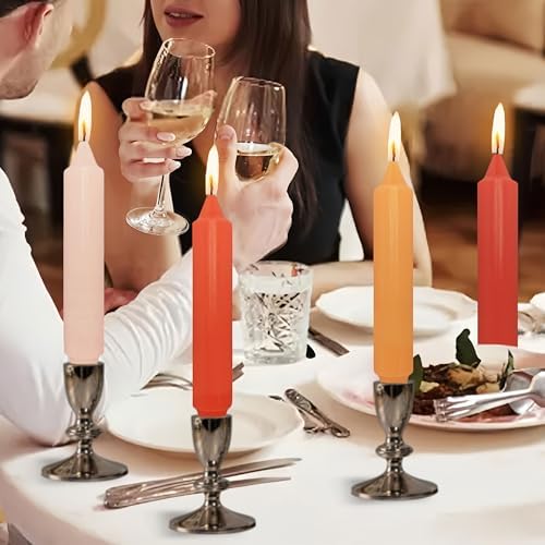NJAO HOO Fall Short Taper Candle Orange 7 Inch Candlesticks Unscented Dripless Gradient Colored Tapered Candle Set for Home Dinner Party Halloween Decor, 4 Pack - Image 6