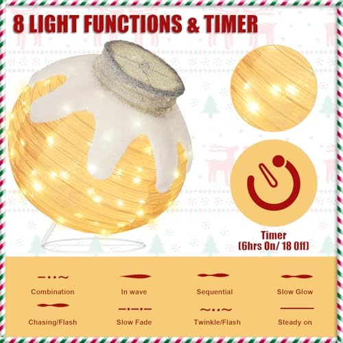 1 Pcs Lighted Outdoor Christmas Ornaments, 80 LEDs, Beige - Image 3