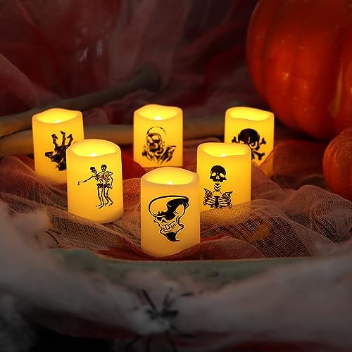 Halloween Battery Operated Flameless LED Votive Candle Skull Skeleton 6 PCS - Image 5