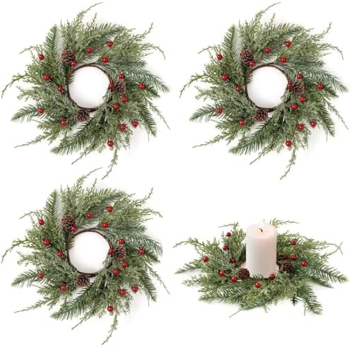 4 PCS Christmas Wreath Candle Rings Wreaths Mini Cedar Candle Holder Rings by Unknown