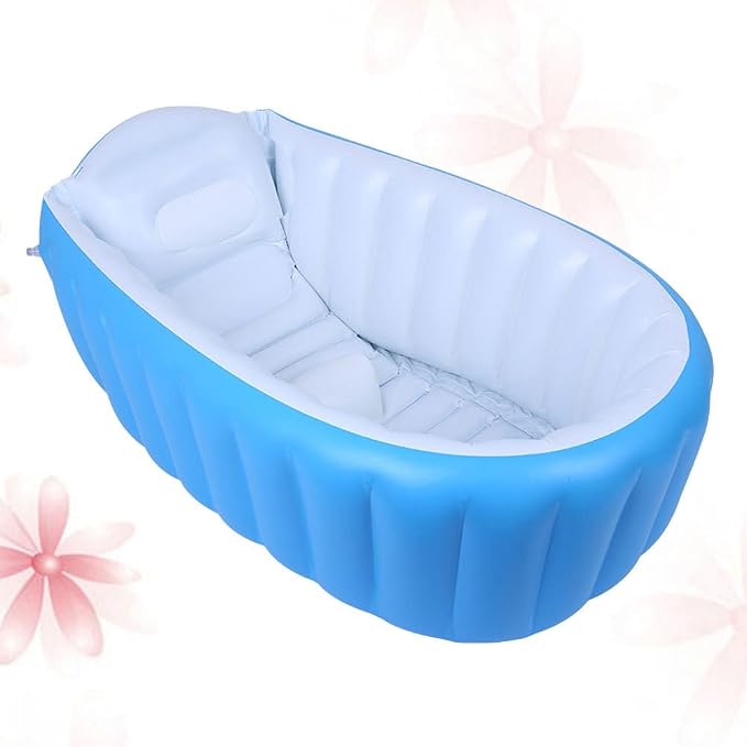 Kisangel Inflatable Baby Bathtub Thickened Foldable Toddler Bath Tub Portable Inflatable Kids Shower Pool for Infant and Child 38.6X25.6X11 Inches